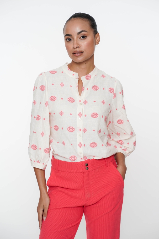BLOUSE ETNISCHE PRINT 53176 70 Off-White/Coral